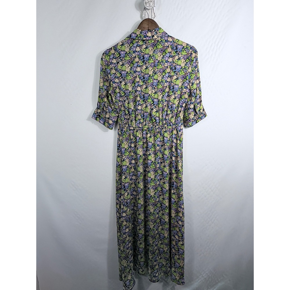 Maje Floral Button Front Midi Dress with Back Cutout Purple Green Yellow US L - Picture 7 of 16